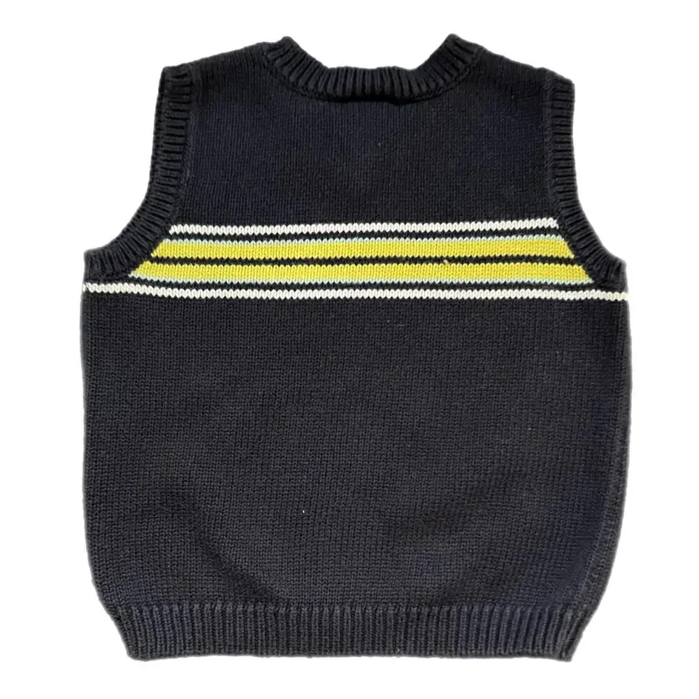 Baby Gap Sweater Vest Navy Blue Striped V-Neck Cotton 12-18‎ Months